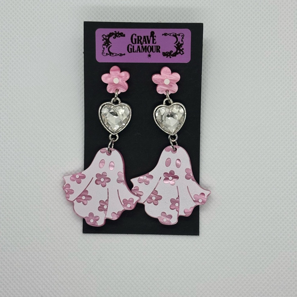 Handmade Pink Ghost Earrings 👻🌸 Spooky Cute Kawaii Goth Jewelry